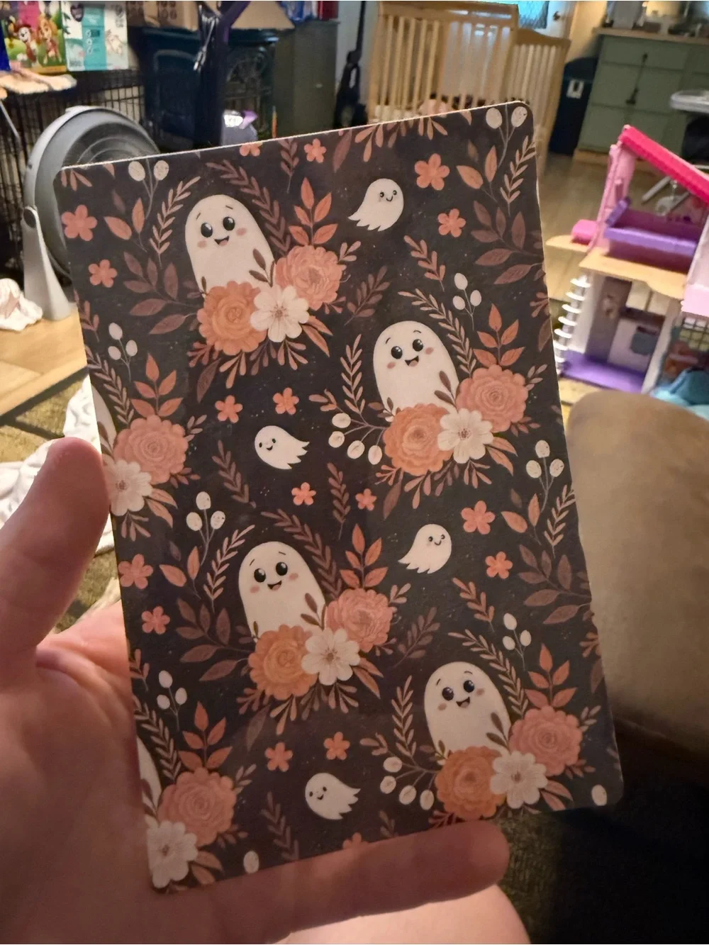 Decorative Kindle Insert 4x6 Black and Peach Floral Ghost Design